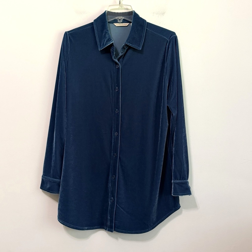 Soft Surroundings Velvet Boyfriend Tunic Shirt M Legion Blue Button Front‎ 2FW39